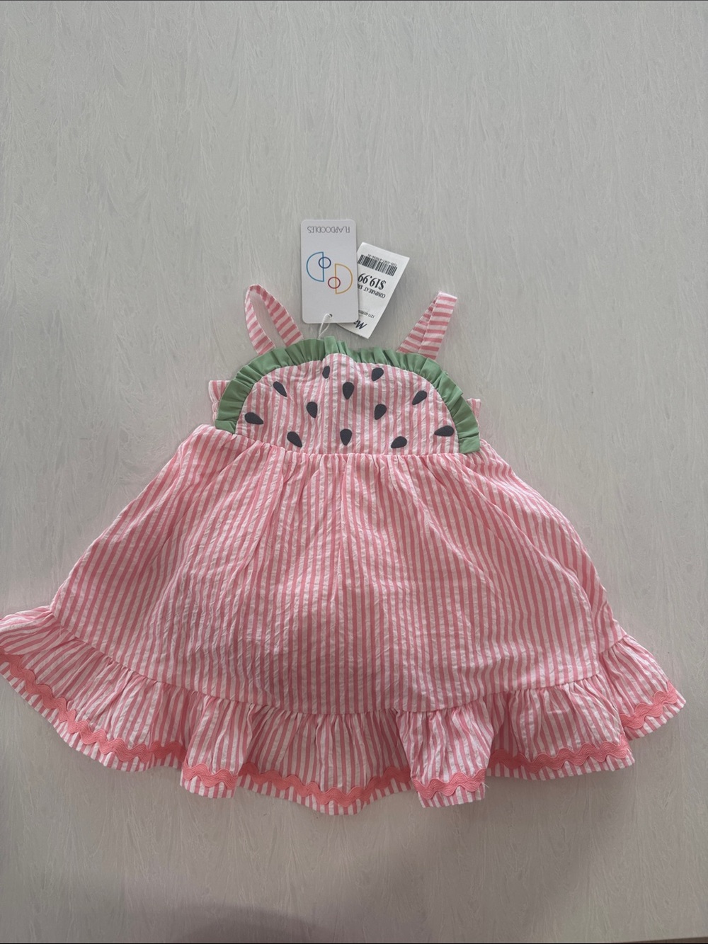 Flapdoodles Pink Stripe Watermelon Dress for baby 3-6months